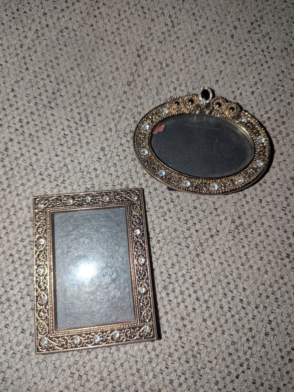 Vintage Jeweled Gold Filigree Picture Frames Set Oval & Rectangle Rhinestone